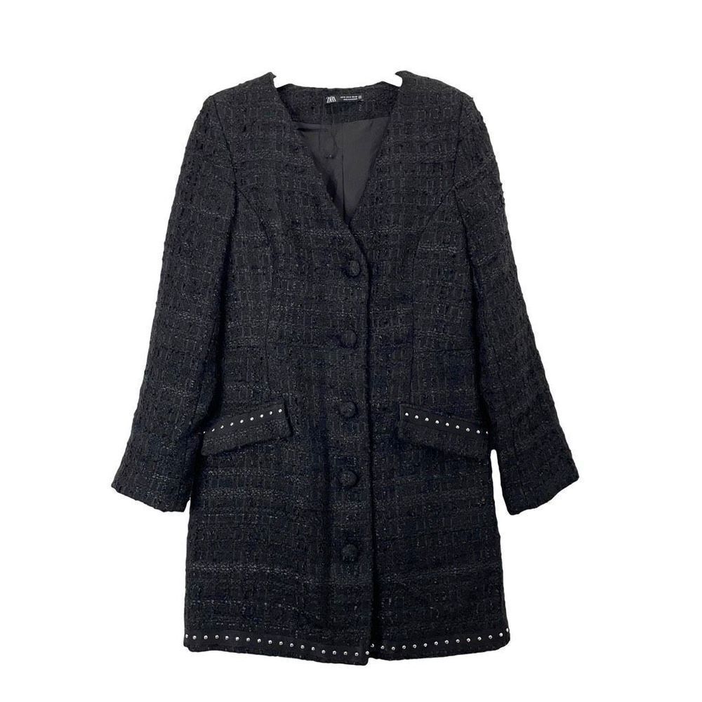 Zara tweed studded textured blazer dress Size M black‎